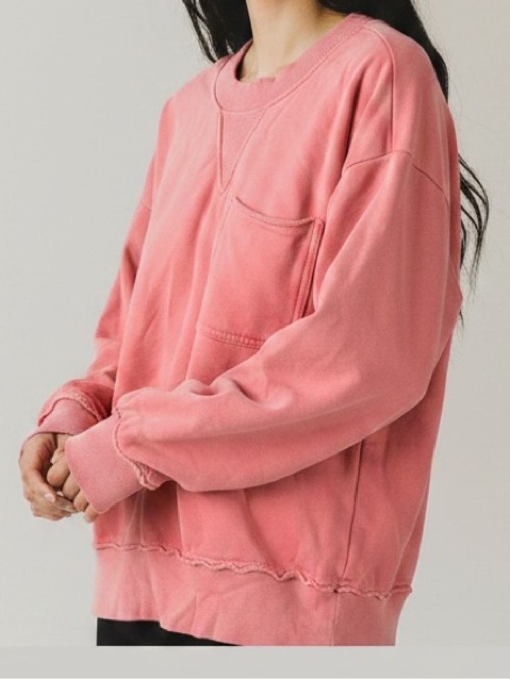Evereve Washed Coral Orange Relaxed Pocket Sweatshirt